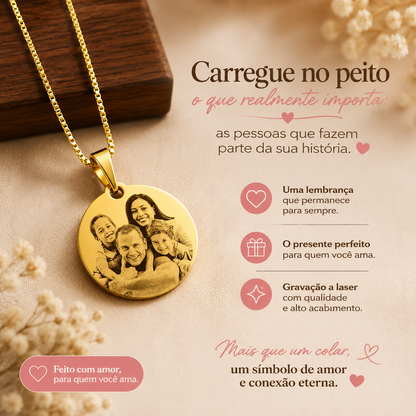 [PAGUE 1, LEVE 2] Colar Personalizado com Foto e Gravação a Laser – Uma Memória para Sempre