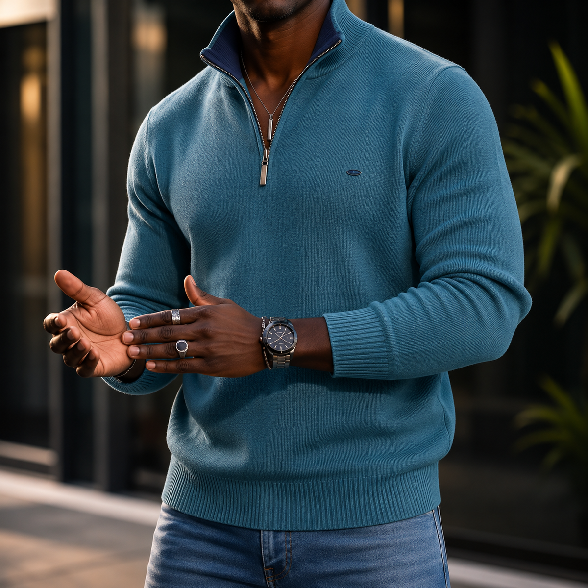 Suéter Masculino Gola Alta com Zíper | Malha Quente, Confortável e Elegante