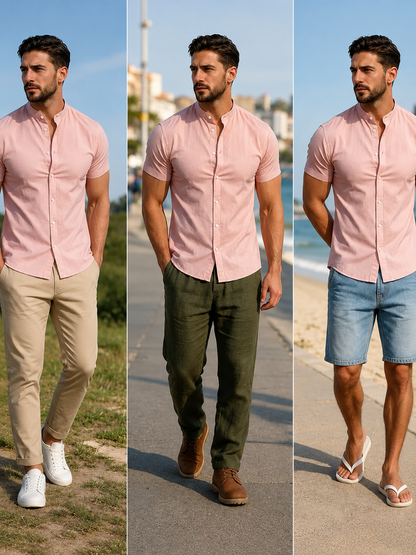 Camisa Masculina Gola Padre Slim Fit Premium