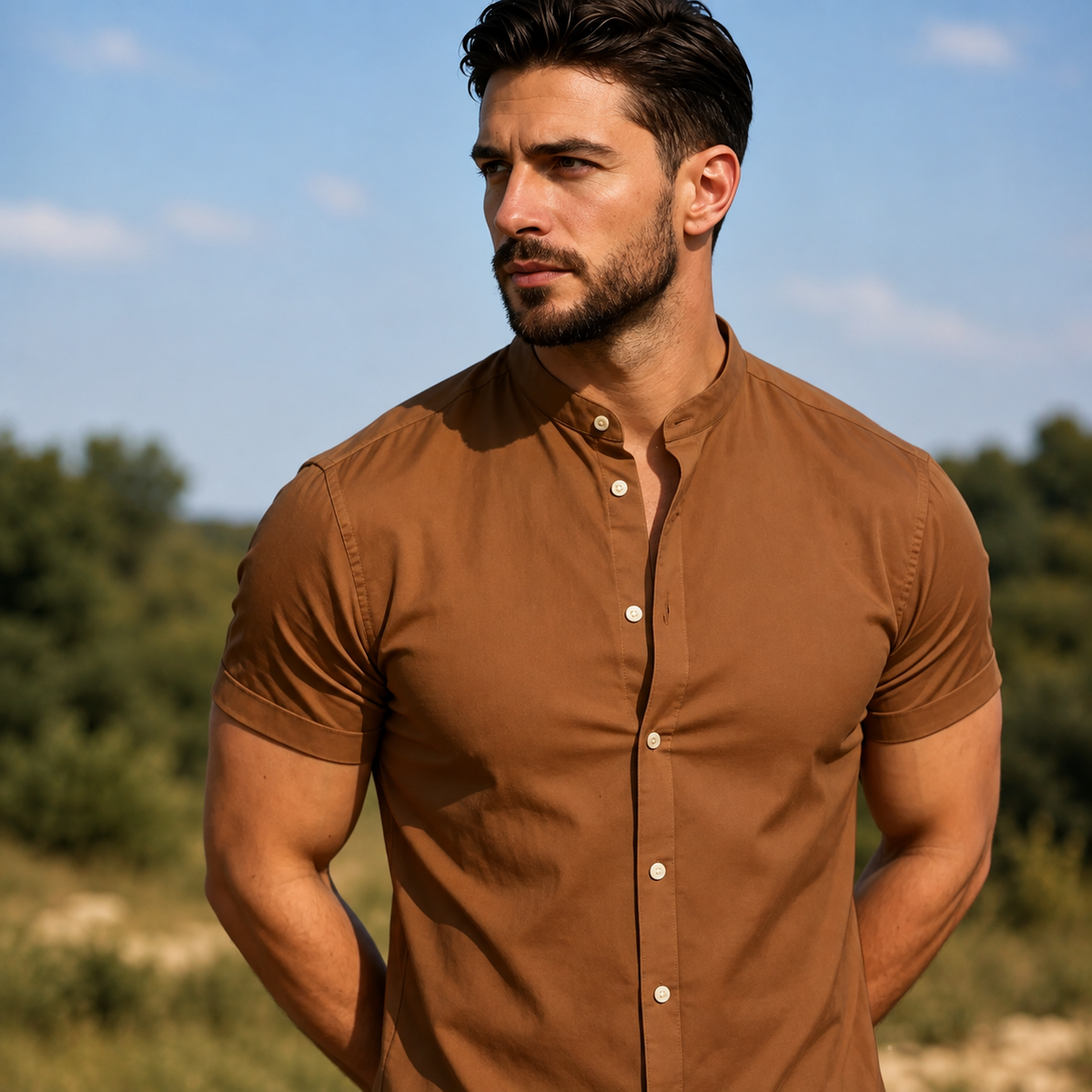 Camisa Masculina Gola Padre Slim Fit Premium