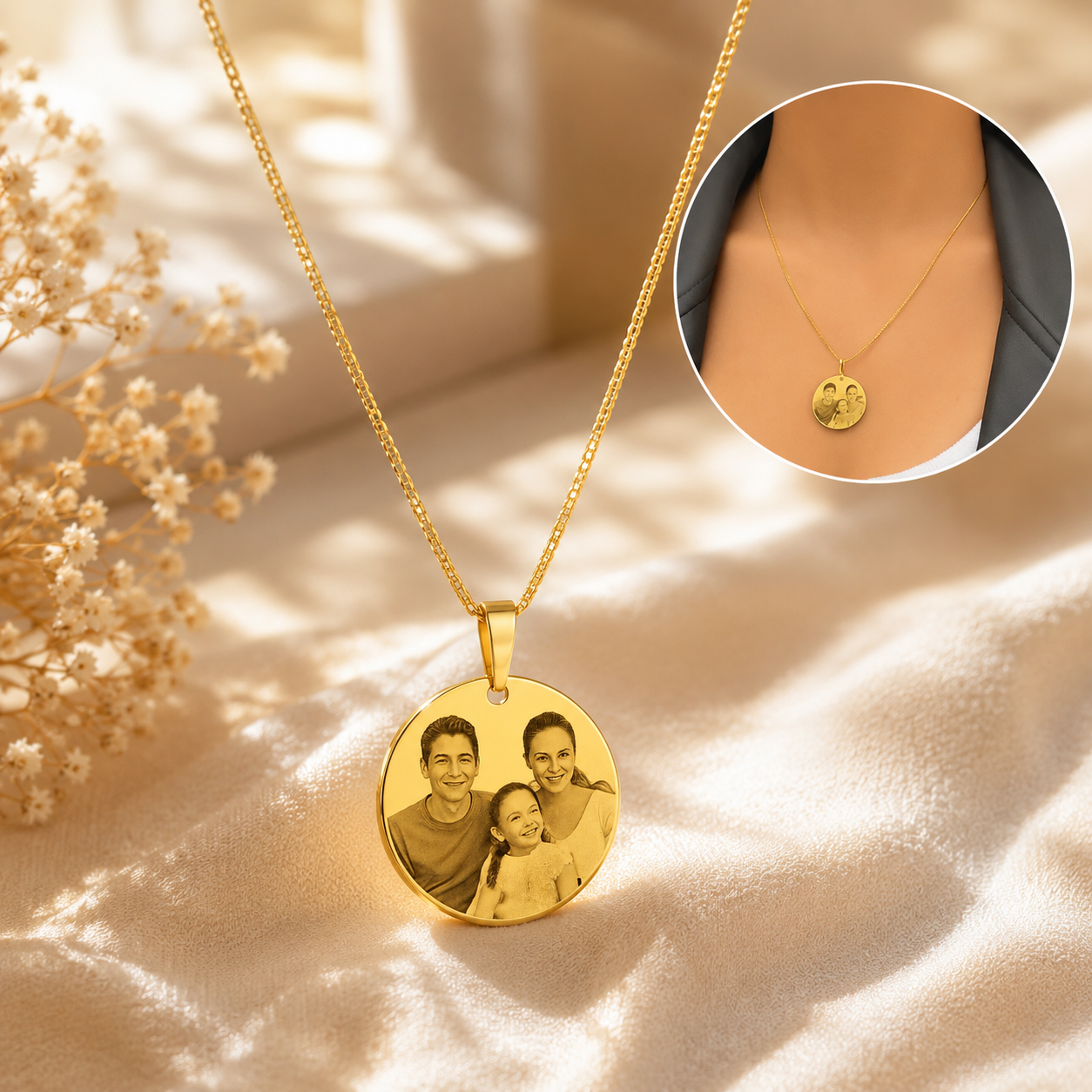 [PAGUE 1, LEVE 2] Colar Personalizado com Foto e Gravação a Laser – Uma Memória para Sempre