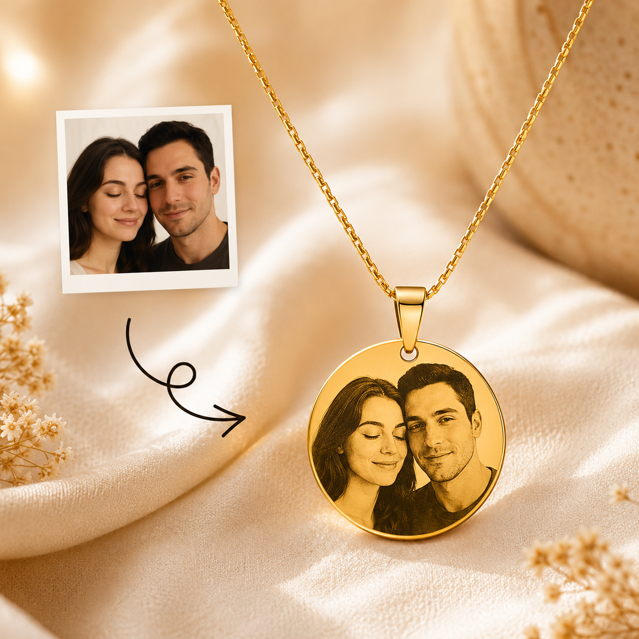 [PAGUE 1, LEVE 2] Colar Personalizado com Foto e Gravação a Laser – Uma Memória para Sempre